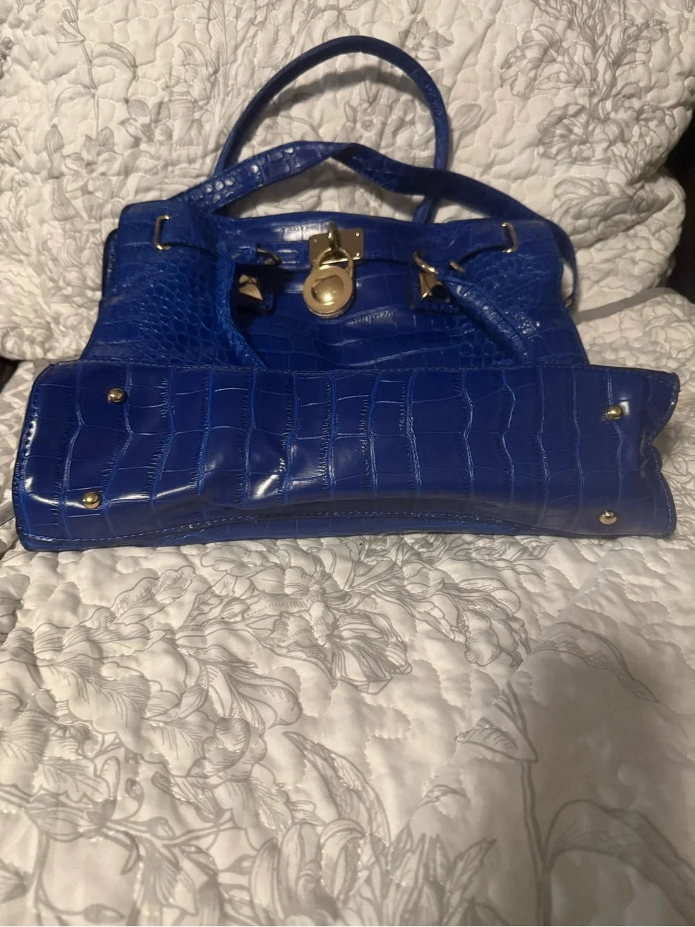 Classic Croc-Embossed Tote Bag in Electric Blue